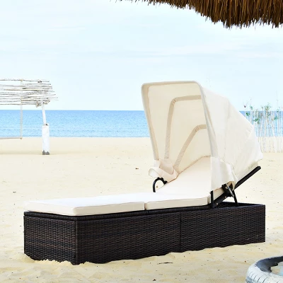 Tangkula Outdoor Cushioned Reclining Chaise Lounge W/Folding Canopy 2 Tangkula Outdoor Cushioned Reclining Chaise Lounge W/Folding Canopy - Image 2