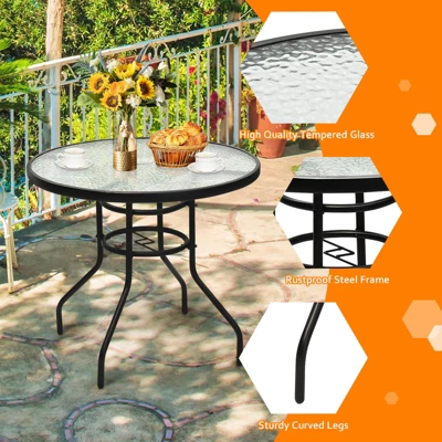 Tangkula Patio Round Table Patio Furniture Steel Frame Dining Table W/ Glass Top 3 Tangkula Patio Round Table Patio Furniture Steel Frame Dining Table W/ Glass Top - Image 3