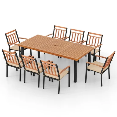 Tangkula 9-Piece Outdoor Acacia Wood Dining Set with 8 Cushioned Armchairs 5 Tangkula 9-Piece Outdoor Acacia Wood Dining Set with 8 Cushioned Armchairs - Image 5