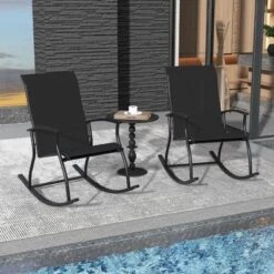Tangkula Set Of 4 Outdoor Rocking Chair Patio Rocker W/ Breathable Fabric Black -Tangkula Shop GUEST 559c6919 887f 47a1 b499 a3de80614e89 1