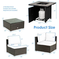 Tangkula 6 PCS Patio Wicker Furniture Set With 30" Gas Fire Pit Table 50,000 BTU Black/Red/Turquoise/Navy/White Cushions -Tangkula Shop GUEST 55a9f5cb 3984 4f4a 9a64 0fd1042eba99