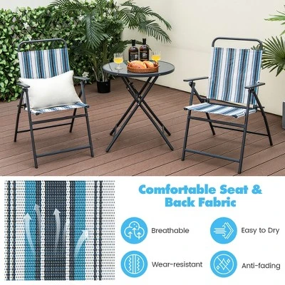 Tangkula 3-Piece Patio Folding Bistro Set with Glass Round Table 7 Tangkula 3-Piece Patio Folding Bistro Set with Glass Round Table - Image 7