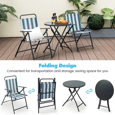 Tangkula 3-Piece Patio Folding Bistro Set with Glass Round Table 8 Tangkula 3-Piece Patio Folding Bistro Set with Glass Round Table - Image 8