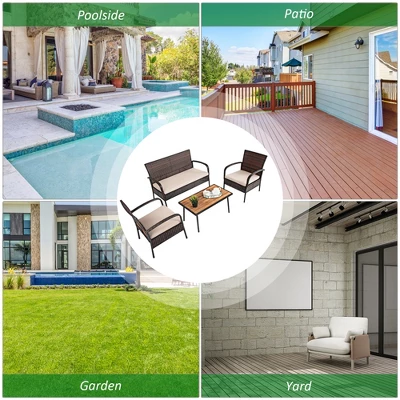 Tangkula 4PCS Cushioned Rattan Patio Conversation Set Outdoor Furniture Set 6 Tangkula 4PCS Cushioned Rattan Patio Conversation Set Outdoor Furniture Set - Image 6