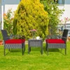 Tangkula 3 Pieces Patio Set Outdoor Wicker Rattan Furniture W/ Cushions Red