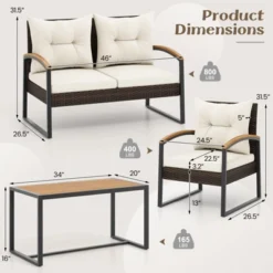 Tangkula 4 Piece Patio Conversation Set With Heavy Duty Solid Acacia Wood Armrests & Tabletop Outdoor Cushioned Wicker Furniture Set -Tangkula Shop GUEST 5632ffcc 06c5 4bfa a8ad 21fcfd0cff10