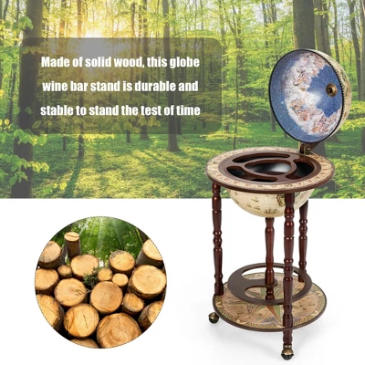 Tangkula 17" Wood Globe Bar Stand 16th Century Italian Rack Drinks Bottle Shelf Cart 4 Tangkula 17" Wood Globe Bar Stand 16th Century Italian Rack Drinks Bottle Shelf Cart - Image 4