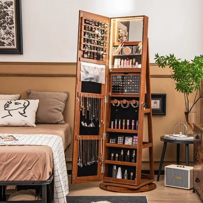 Tangkula Rotating Mirrored Jewelry Cabinet With Mirror Storage Shelves 2 Tangkula Rotating Mirrored Jewelry Cabinet With Mirror Storage Shelves - Image 2