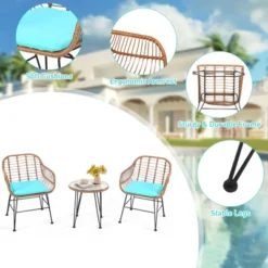 Tangkula 3PCS Patio Rattan Furniture Set With Round Tempered Glass Top Table & 2 Rattan Armchairs White/Turquoise/Red -Tangkula Shop GUEST 56a9d3b4 276d 40ec 9614 a05daff46d73