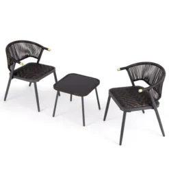 Tangkula Set Of 3 Rattan Furniture Set Quick Dry Foam Padded Chairs W/Tempered Glass Tabletop Wicker Seat & Rope Woven Back Black -Tangkula Shop GUEST 56b626d0 d45a 4722 8115 9dd24de4d323