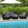 Tangkula Set Of 5 Rattan Sofa Set Outdoor Wicker Furniture Set W/Seat & Back Cushions Square Coffee Table Patio Sectional Sofa Set Gray