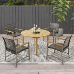 Tangkula Outdoor Rattan Chair Set Of 4 Patio PE Wicker Dining Chairs W/ Acacia Wood Armrests Balcony Poolside 12 Tangkula Outdoor Rattan Chair Set Of 4 Patio PE Wicker Dining Chairs W/ Acacia Wood Armrests Balcony Poolside -Tangkula Shop GUEST 572451a8 9b7b 400b afbe b15ff39ac392