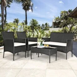 Tangkula 4-Piece Rattan Patio Conversation Set with Cushioned Sofa -Tangkula Shop GUEST 576c9134 f14d 4310 a652 0e55da9e75da