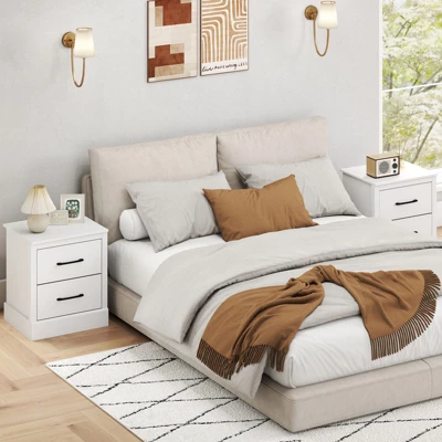 Tangkula Farmhouse Nightstand Set Of 2 Wood Bedside Table With 2 Storage Drawers Compact Floor Night Stand End Table White Accent Sofa Side Table 2 Tangkula Farmhouse Nightstand Set Of 2 Wood Bedside Table With 2 Storage Drawers Compact Floor Night Stand End Table White Accent Sofa Side Table - Image 2