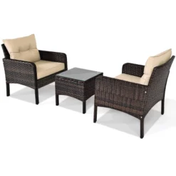 Tangkula 3-Piece Outdoor Rattan Wicker Conversation Set with Plush Cushions -Tangkula Shop GUEST 57c48919 9263 46ed 8523 1ce8d019f424