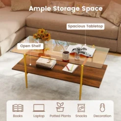 Tangkula 2-Tier Glass Coffee Table W/ Tampered Glass Tabletop & Open Storage Shelf -Tangkula Shop GUEST 57dd8483 bebd 4534 9c7d c64bbd3f709e
