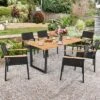 Tangkula Patented 7PCS Patio Garden Dining Set Outdoor Dining Furniture Set W/ Umbrella Hole