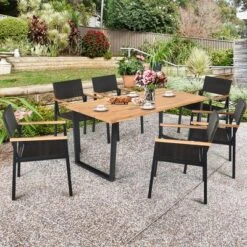 Tangkula Patented 7PCS Patio Garden Dining Set Outdoor Dining Furniture Set W/ Umbrella Hole