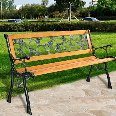 Tangkula Garden Iron Bench - 49" Outdoor Hardwood Porch & Path Chair 7 Tangkula Garden Iron Bench - 49" Outdoor Hardwood Porch & Path Chair - Image 7
