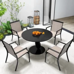 Tangkula Set of 4 Patio Dining Chairs with Ergonomic Curved Backrest