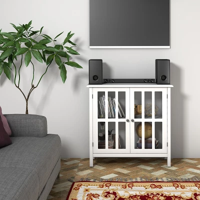 Tangkula Storage Sideboard Glass Door Accent And Display Cabinet White/Brown 3 Tangkula Storage Sideboard Glass Door Accent And Display Cabinet White/Brown - Image 3