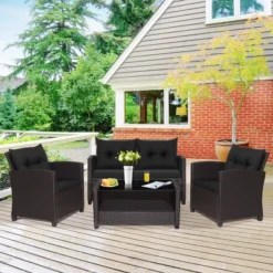 Tangkula 8-Piece Outdoor Conversation Set - PE Rattan Patio Furniture with Glass Coffee Table -Tangkula Shop GUEST 5896b180 ba91 48c8 a298 216fe3f30344