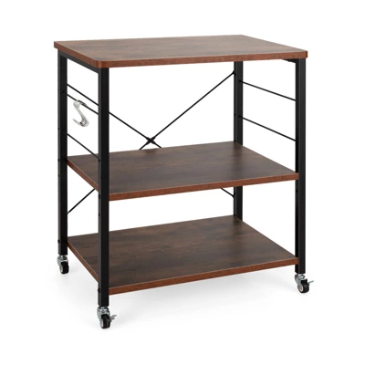 Tangkula Kitchen Baker's Rack 3-Tier Microwave Cart With Wheels&10 Hooks Rustic Brown/Maple/Vintage/Nut Brown 5 Tangkula Kitchen Baker's Rack 3-Tier Microwave Cart With Wheels&10 Hooks Rustic Brown/Maple/Vintage/Nut Brown - Image 5