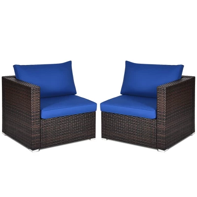 Tangkula 2PCS Rattan Corner Sofa Set Patio Outdoor Furniture Set W/ 4 Navy Cushions 9 Tangkula 2PCS Rattan Corner Sofa Set Patio Outdoor Furniture Set W/ 4 Navy Cushions - Image 9