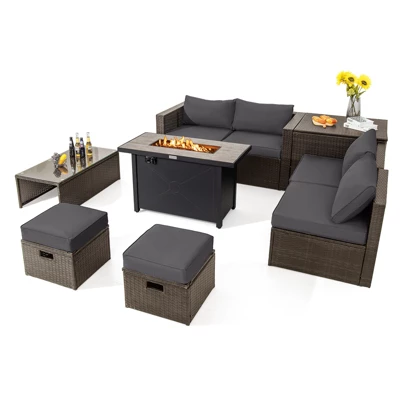 Tangkula 9-Piece Patio Sectional Set with 60,000 BTU Propane Fire Pit Table 11 Tangkula 9-Piece Patio Sectional Set with 60,000 BTU Propane Fire Pit Table - Image 11