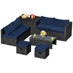 Tangkula 8PCS Patio Conversation Set Sectional Sofa Set, All-Weather PE Rattan, Tempered Glass Table & Washable Cushion Covers -Tangkula Shop GUEST 58f3fb5e 8b2a 413f aa29 5c7a12073fbd