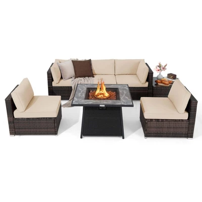 Tangkula Set Of 7 Patio Furniture Set W/ 35" Propane Gas Fire Pit Table & Waterproof Cover 7 Tangkula Set Of 7 Patio Furniture Set W/ 35" Propane Gas Fire Pit Table & Waterproof Cover - Image 7
