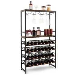 Tangkula 32 Bottles Drinks Rack Rustic Drinks Storage Holder Freestanding W/ Glass Holder -Tangkula Shop GUEST 594104a8 d88c 4035 a5c4 a6496120db0f
