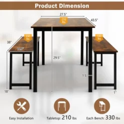 Tangkula 3pcs Dining Table Set For 4 Modern Industrial Counter Height Kitchen Table Set With 2 Benches For Dining Room Natural/Brown -Tangkula Shop GUEST 5973d290 98c0 4bcf 955d 15ef79b1ff6e