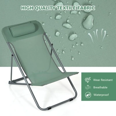 Tangkula 2 PCS Beach Chair Lounger Reclining Folding Chair W/3-Position Adjustable Backrest Blue/Orange/Green 5 Tangkula 2 PCS Beach Chair Lounger Reclining Folding Chair W/3-Position Adjustable Backrest Blue/Orange/Green - Image 5