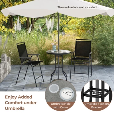 Tangkula 3-Piece Outdoor Bar Set Counter Height Patio Bistro Furniture Set W/ DPC Tabletop & Umbrella Hole 4 Tangkula 3-Piece Outdoor Bar Set Counter Height Patio Bistro Furniture Set W/ DPC Tabletop & Umbrella Hole - Image 4