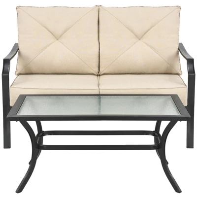 Tangkula 2-Piece Patio Loveseat and Coffee Table Set - Outdoor Cushioned Sofa 5 Tangkula 2-Piece Patio Loveseat and Coffee Table Set - Outdoor Cushioned Sofa - Image 5