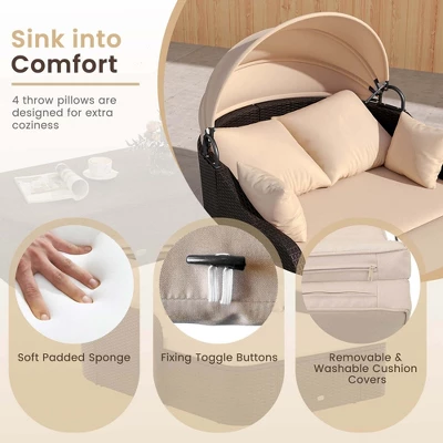 Tangkula Outdoor Daybed with Retractable Canopy and Modular Rattan Seating 3 Tangkula Outdoor Daybed with Retractable Canopy and Modular Rattan Seating - Image 3