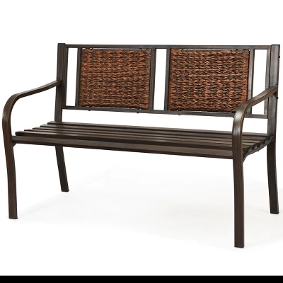 Tangkula Patio Garden Bench - Heavy-Duty Metal Park Chair with Rattan Backrest 6 Tangkula Patio Garden Bench - Heavy-Duty Metal Park Chair with Rattan Backrest - Image 6