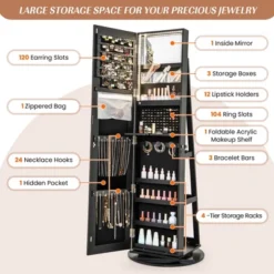 Tangkula 360° Rotating Mirrored Jewelry Cabinet Armoire 3 Color LED Modes Lockable Black -Tangkula Shop GUEST 5acbbf1e 838b 4f74 9d8c a06f130fb07f