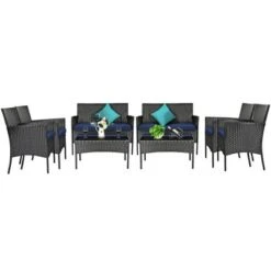 Tangkula 8PCS Rattan Furniture Set Cushioned Sofa Coffee Table Backyard Porch Patio Navy -Tangkula Shop GUEST 5af3ccac 6ee8 4110 bc8f 0922cb2ef3b7