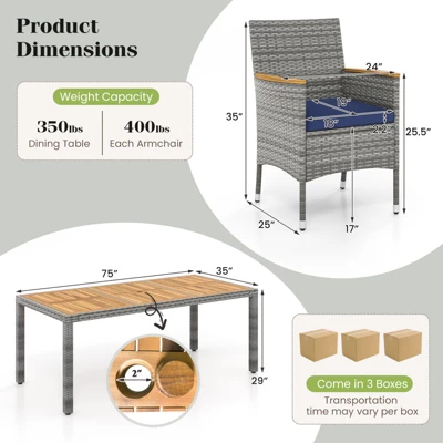 Tangkula 9 Pieces Patio PE Wicker Dining Set Outdoor Acacia Wood Table & Chairs 8 Tangkula 9 Pieces Patio PE Wicker Dining Set Outdoor Acacia Wood Table & Chairs - Image 8
