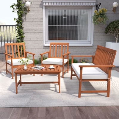 Tangkula 4-Piece Acacia Wood Patio Conversation Set Outdoor Furniture Set W/ 2 Armchairs 3 Tangkula 4-Piece Acacia Wood Patio Conversation Set Outdoor Furniture Set W/ 2 Armchairs - Image 3