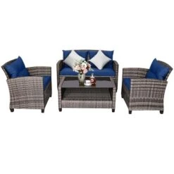 Tangkula 4PCS Rattan Furniture Set Coffee Table Cushioned Sofa Garden Lawn Patio Navy 11 Tangkula 4PCS Rattan Furniture Set Coffee Table Cushioned Sofa Garden Lawn Patio Navy -Tangkula Shop GUEST 5b4dda49 bd39 4789 8212 2b84793fec78