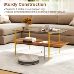 Tangkula 2-Tier Glass Coffee Table W/ Tampered Glass Tabletop & Open Storage Shelf -Tangkula Shop GUEST 5b53a6b5 c3f0 45aa 8a06 9e9812ff316b