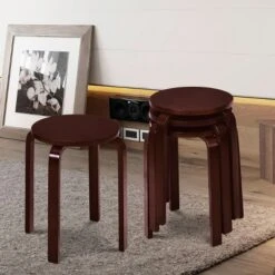 Tangkula Set Of 4 Stacking Bentwood Stool Round Dining Chair Backless Bar Stool -Tangkula Shop GUEST 5ba55b2c edf4 40ec af2b a1d095db1411