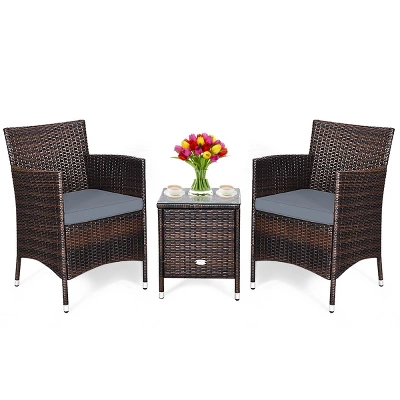 Tangkula 3-Piece Patio Wicker Rattan Furniture Set Conversation Sofa Set W/Coffee Table Grey 8 Tangkula 3-Piece Patio Wicker Rattan Furniture Set Conversation Sofa Set W/Coffee Table Grey - Image 8
