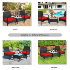 Tangkula 3 PCS Patio Wicker Rattan Furniture Set Coffee Table & 2 Rattan Chair W/ Cushion Red -Tangkula Shop GUEST 5bd4a5d4 d386 4223 9a82 6d09f3fa0e09