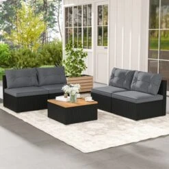 Tangkula Set Of 5 Rattan Sofa Set Outdoor Wicker Furniture Set W/Seat & Back Cushions Square Coffee Table Patio Sofa Set Gray -Tangkula Shop GUEST 5bd509ea 8cf3 4e04 a25b c4e078f0ae65