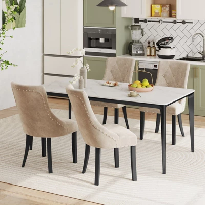 Tangkula Upholstered Dining Chairs Set Of 2 Tufted Wingback Chairs W/ Solid Wood Legs 2 Tangkula Upholstered Dining Chairs Set Of 2 Tufted Wingback Chairs W/ Solid Wood Legs - Image 2