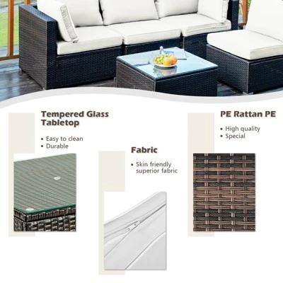 Tangkula 5-Piece Modular Rattan Patio Furniture Set with Cushioned Sofa and Coffee Table 5 Tangkula 5-Piece Modular Rattan Patio Furniture Set with Cushioned Sofa and Coffee Table - Image 5